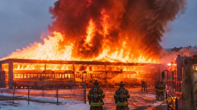 Major Blaze Engulfs Marystown School Bus Depot in Early Morning Hours